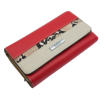 Portofel de dama, Dudlin, din piele ecologica, 18 x 10 x 3.5 cm, Rosu cu bej - PR402 Portofel de dama, Dudlin, din piele ecologica, 18 x 10 x 3.5 cm, Rosu cu bej - PR402