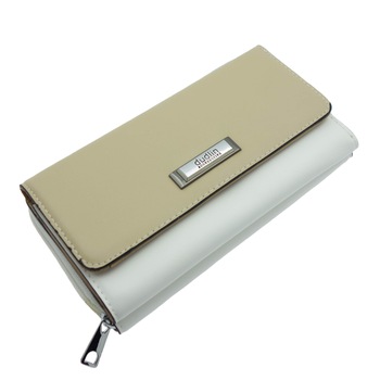 Portofel de dama, Dudlin, din piele ecologica, 19.5 x 11 x 4 cm, Alb cu bej - PR409 Portofel de dama, Dudlin, din piele ecologica, 19.5 x 11 x 4 cm, Alb cu bej - PR409