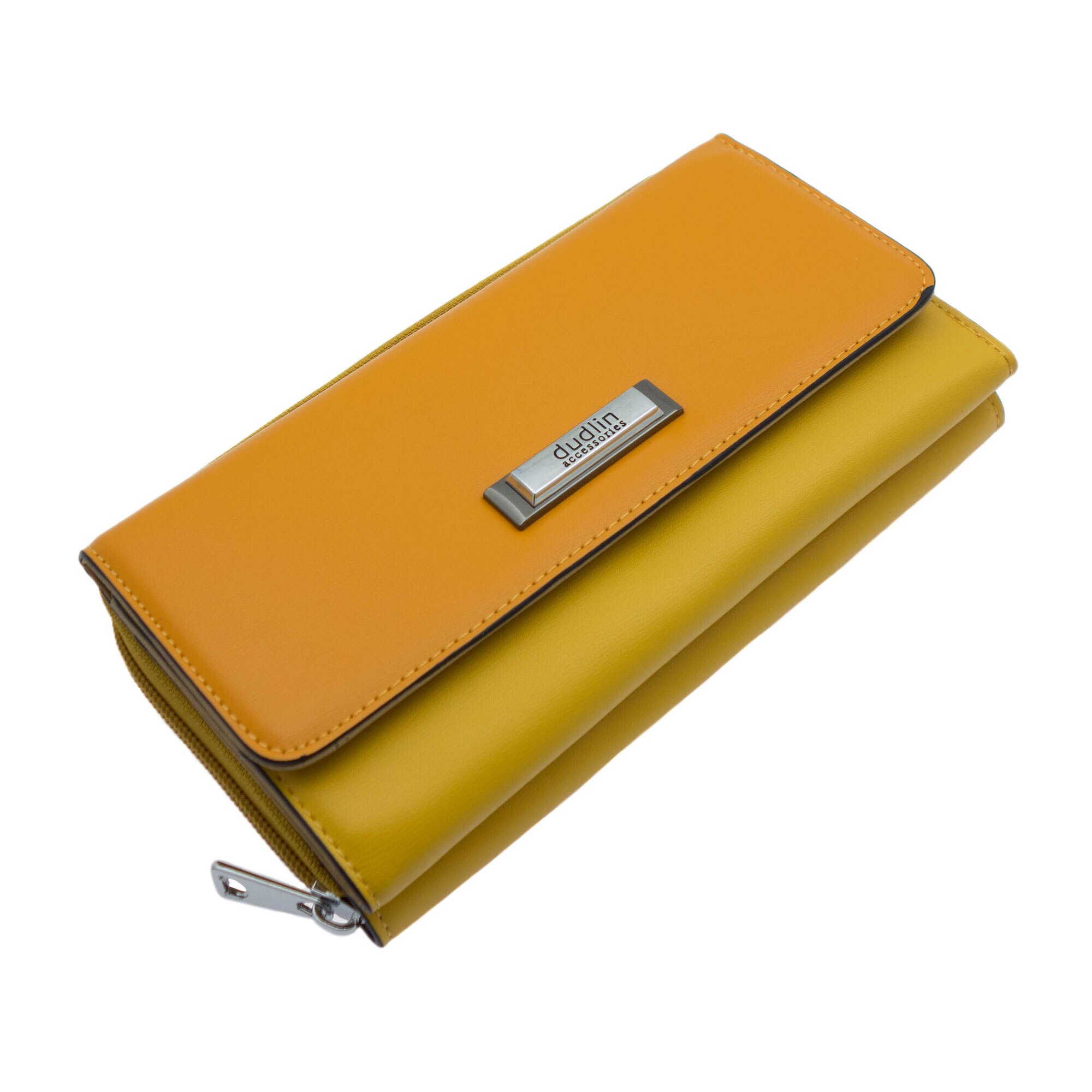 Portofel de dama, Dudlin, din piele ecologica, 19.5 x 11 x 4 cm, Galben cu portocaliu - PR408