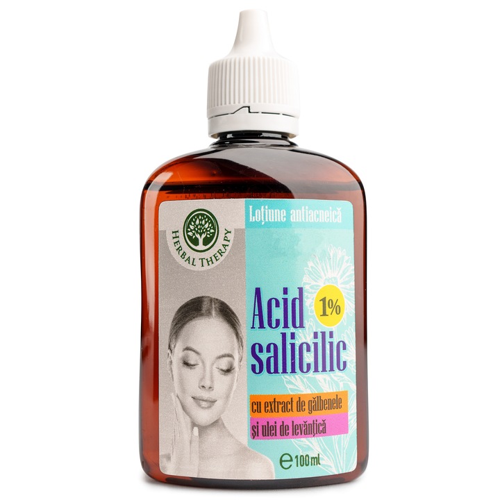 Lotiune antiacneica cu Acid Salicilic 1% cu extract de galbenele si ulei de levantica, 100ml, Herbal Therapy
