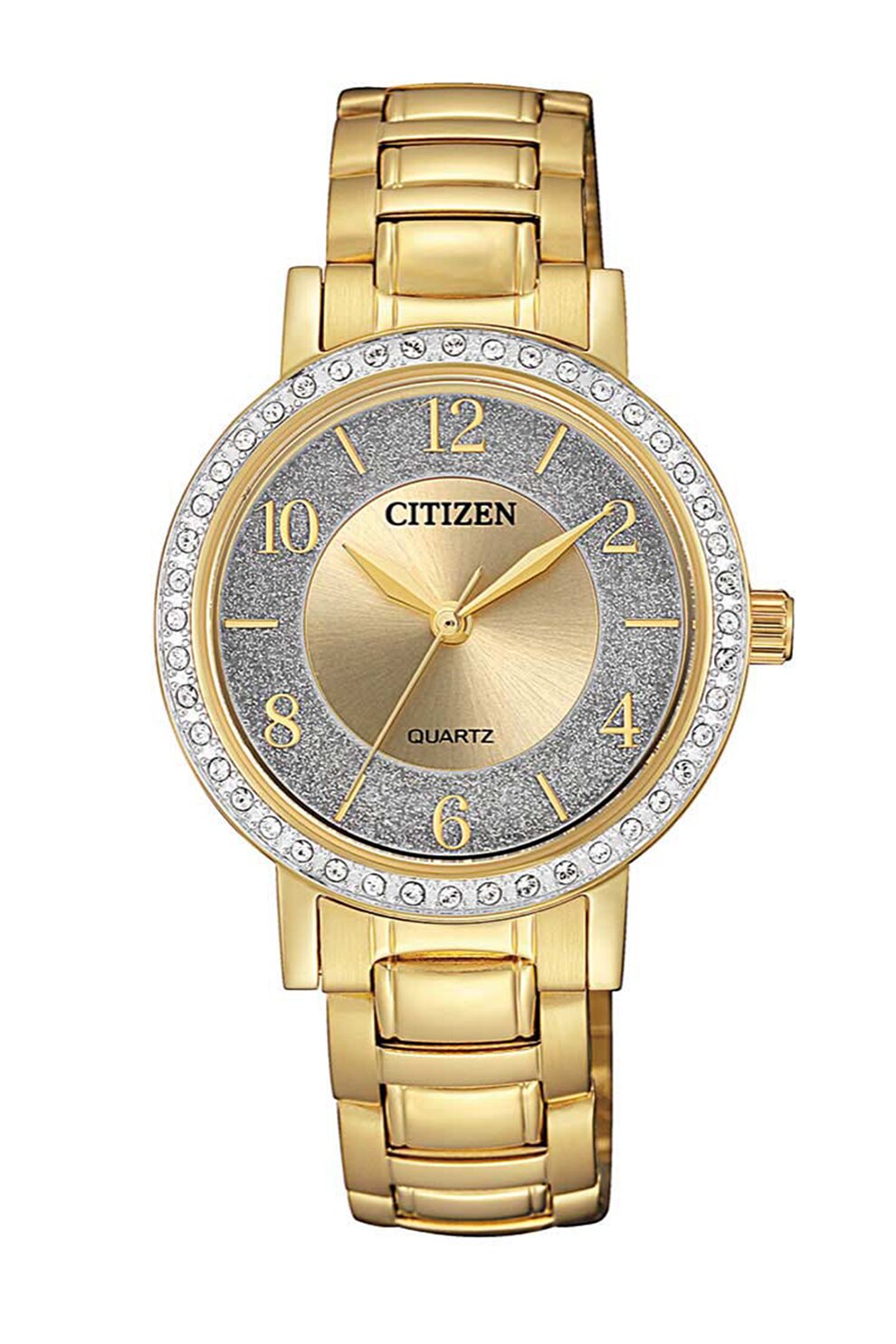 Citizen, Ceas quartz din otel inoxidabil decorat cu zirconia, Auriu