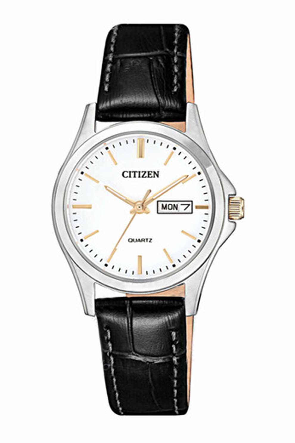 Citizen, Ceas rotund analog cu o curea cu aspect de piele de crocodil, Negru