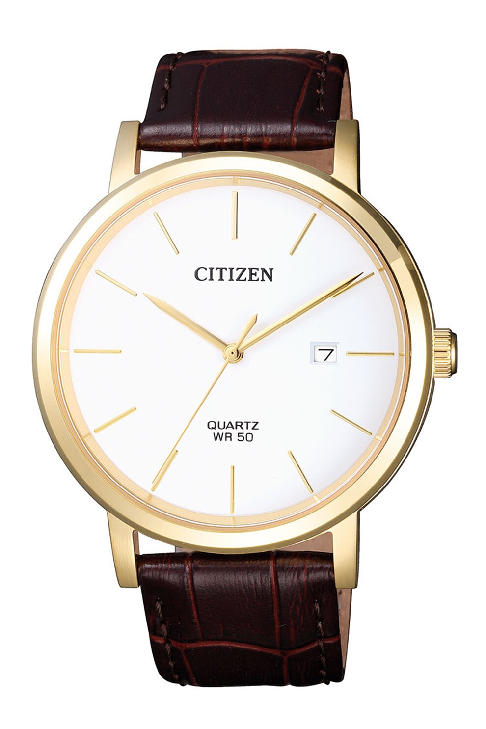 Citizen, Ceas cu o curea de piele si cadran cu logo, Maro inchis