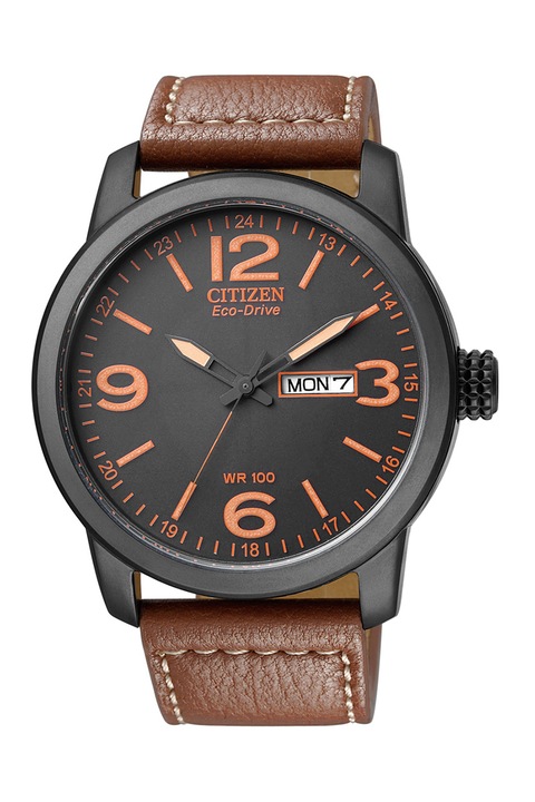 Citizen, Ceas rotund analog cu o curea de piele, Maro scortisoara