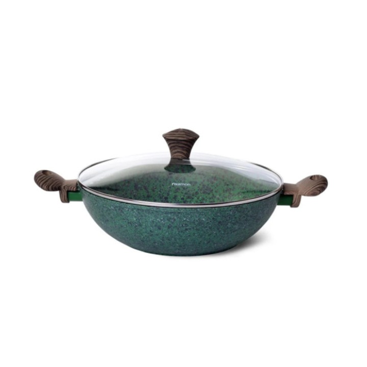 Tigaie wok Fissman-Malachite, aluminiu, 30x9 cm, verde/maro