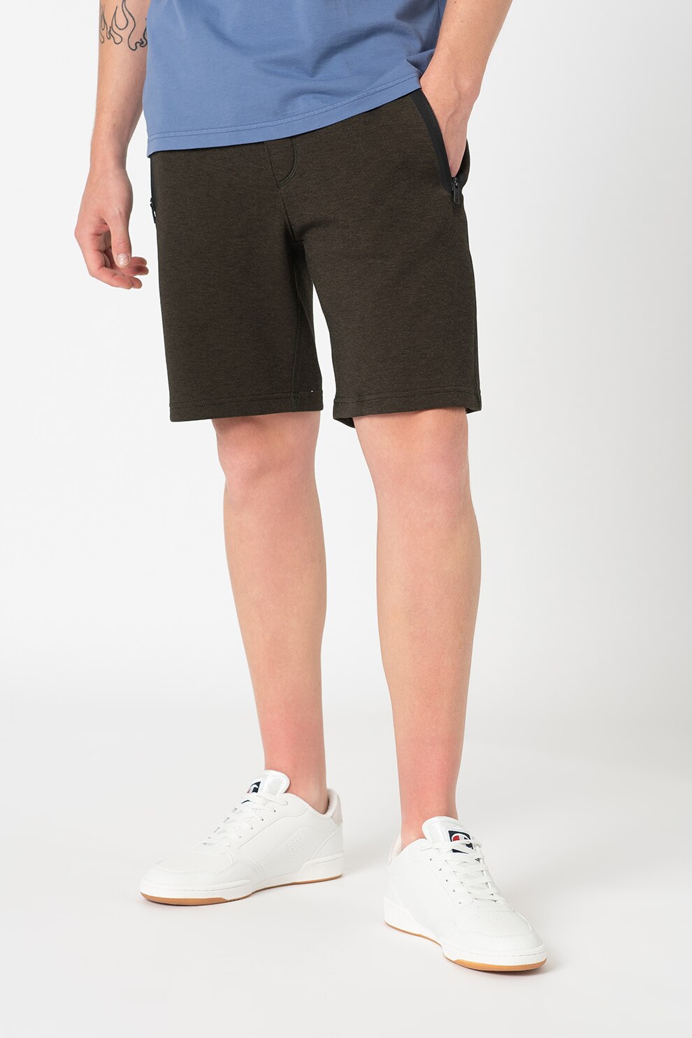 American Eagle, Pantaloni scurti cu talie ajustabila, Verde inchis/Negru