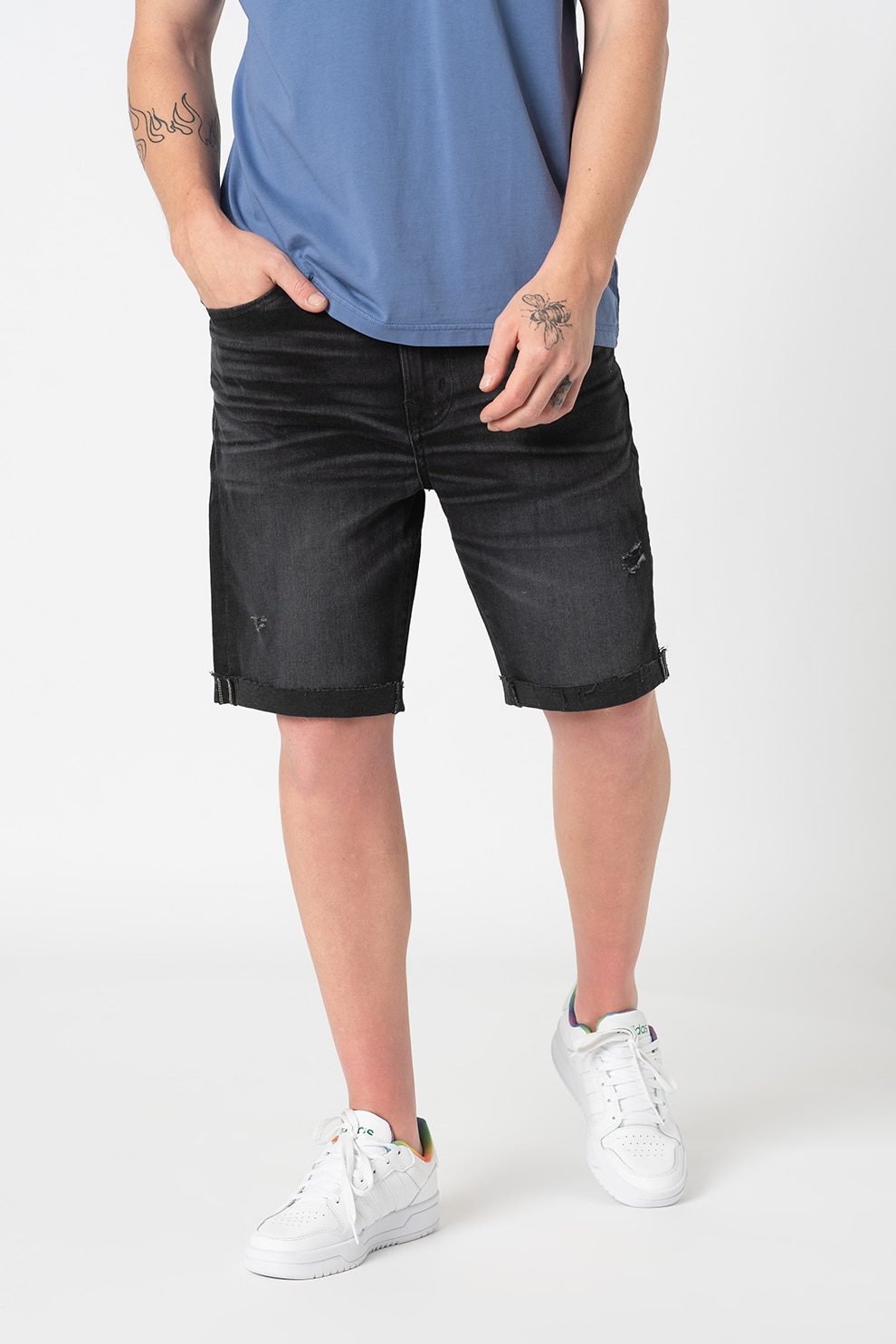 American Eagle, Bermude de denim cu 5 buzunare, Negru stins