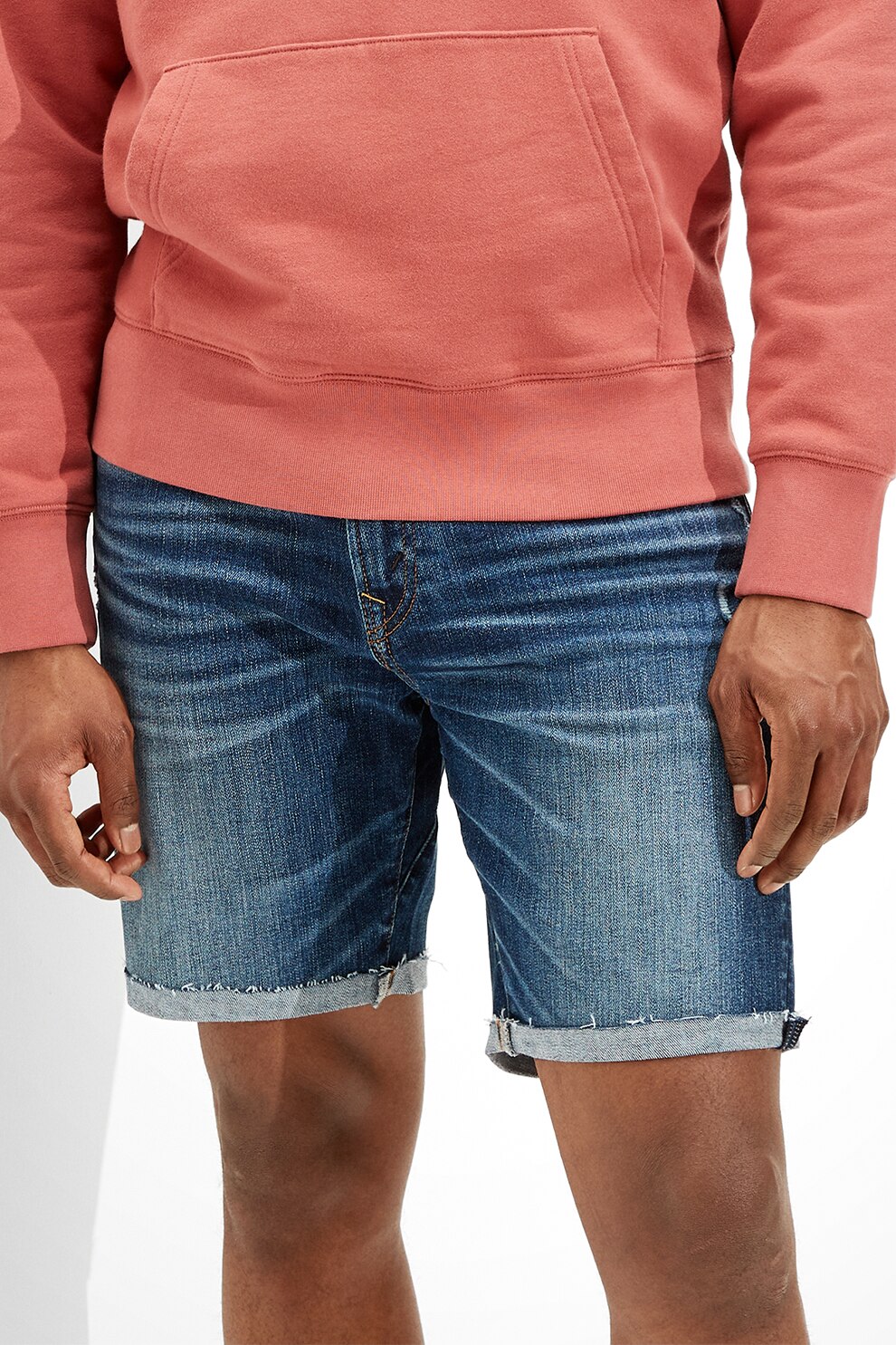 American Eagle, Pantaloni scurti de denim cu aspect decolorat, Bleumarin/Alb prafuit