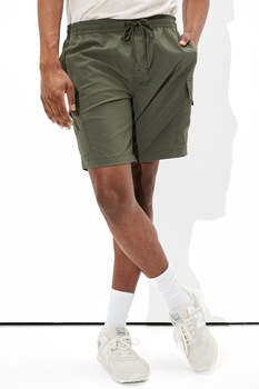 American Eagle, Pantaloni scurti cargo cu snur in talie, Verde sparanghel American Eagle, Pantaloni scurti cargo cu snur in talie, Verde sparanghel