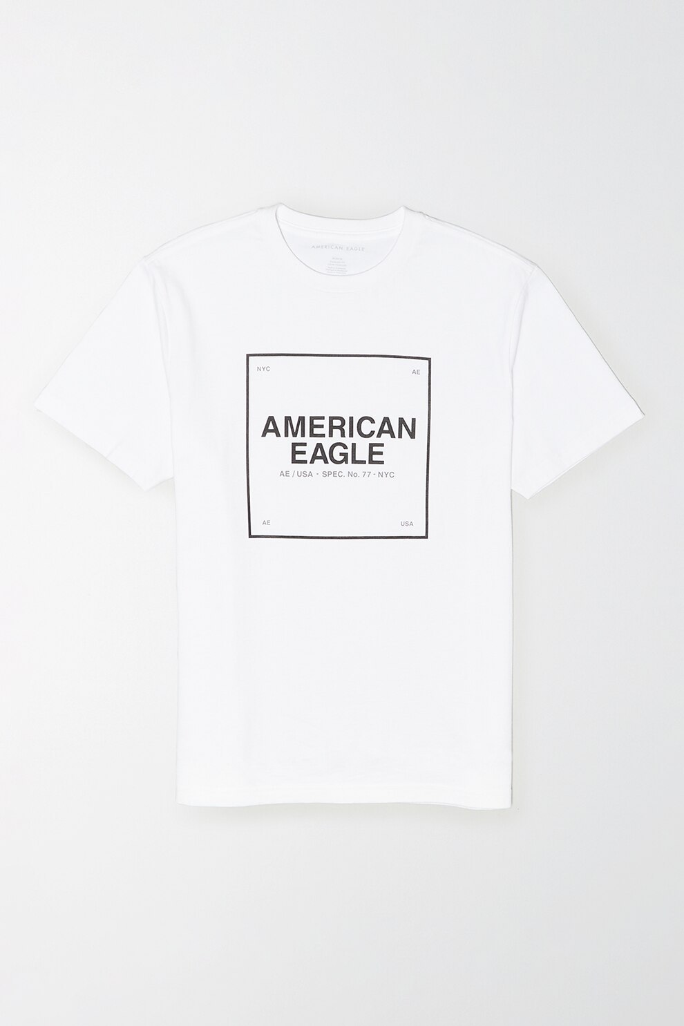 American Eagle, Tricou cu decolteu la baza gatului si imprimeu logo, Alb optic/Negru