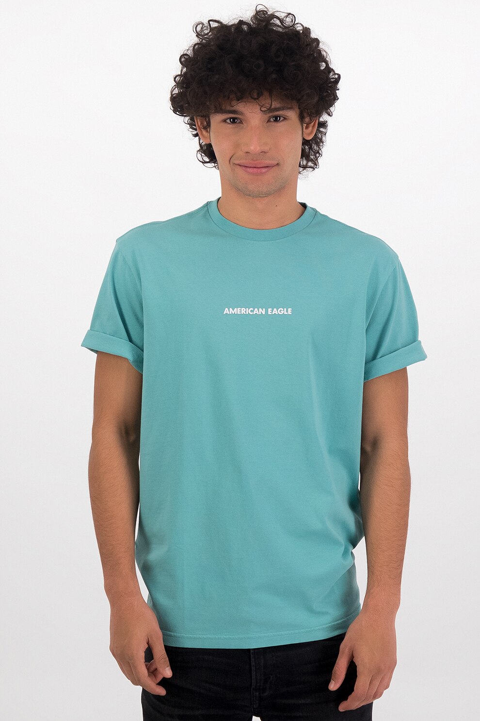 American Eagle, Tricou cu decolteu la baza gatului de bumbac, Turcoaz/Alb