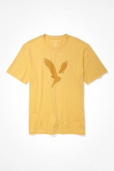 American Eagle, Tricou cu decolteu la baza gatului si imprimeu logo contrastant, Galben sofran