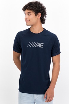 American Eagle, Tricou de jerseu cu imprimeu logo, Bleumarin/Alb American Eagle, Tricou de jerseu cu imprimeu logo, Bleumarin/Alb