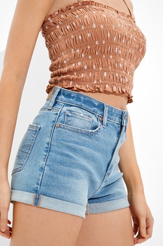 American Eagle, Pantaloni scurti de denim cu talie inalta, Albastru deschis American Eagle, Pantaloni scurti de denim cu talie inalta, Albastru deschis