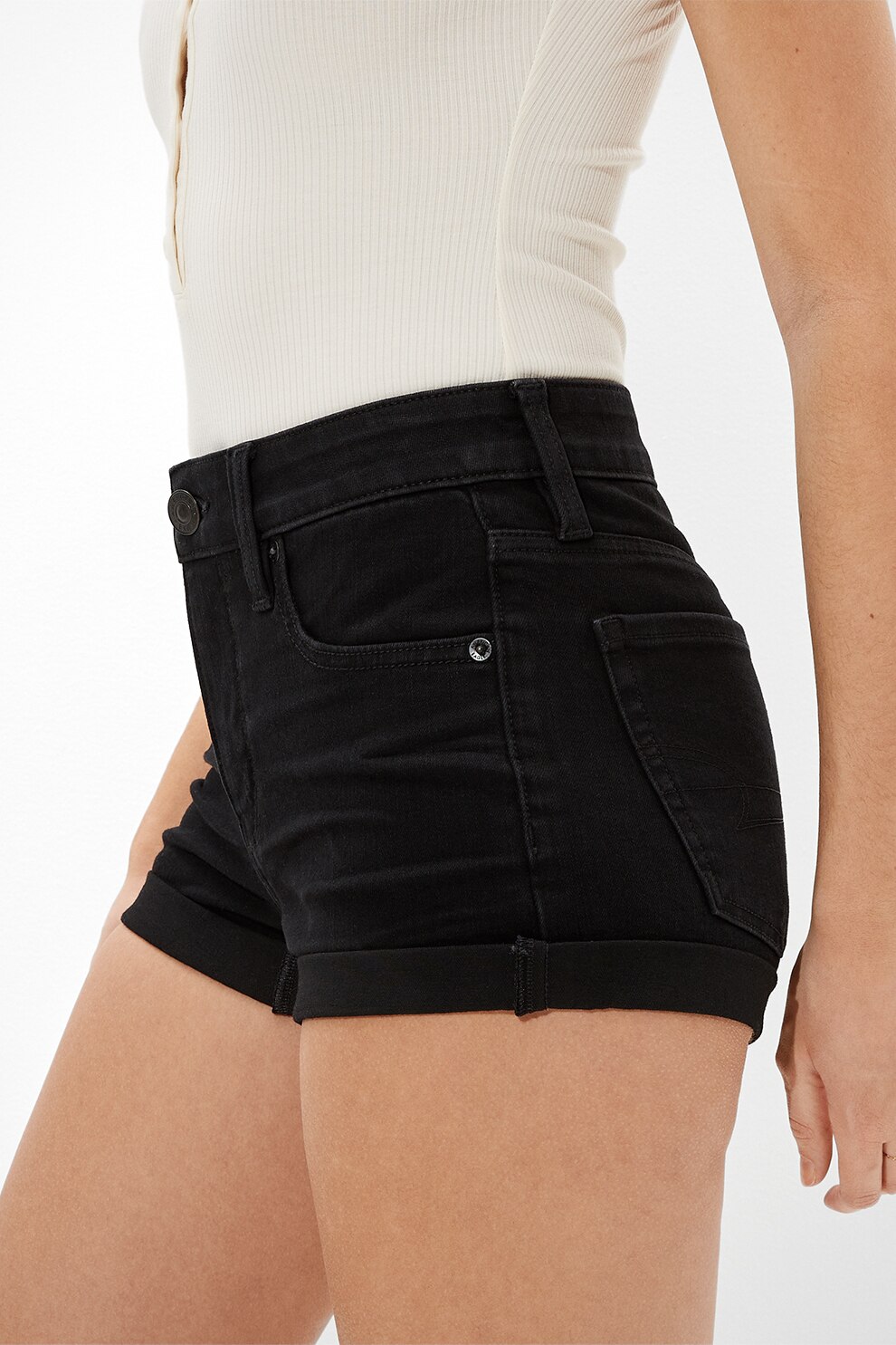 American Eagle, Pantaloni scurti de denim cu talie inalta, Negru