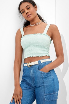 American Eagle, Top crop din amestc de modal, Albastru aquamarin American Eagle, Top crop din amestc de modal, Albastru aquamarin
