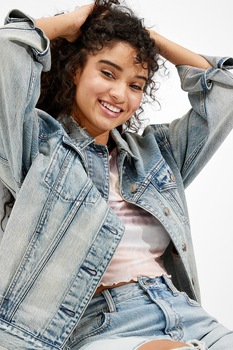 American Eagle, Jacheta de denim cu aspect decolorat, Albastru prafuit/alb prafuit American Eagle, Jacheta de denim cu aspect decolorat, Albastru prafuit/alb prafuit