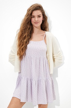 American Eagle, Rochie babydoll cu imprimeu floral si pliseuri, Lila/Alb American Eagle, Rochie babydoll cu imprimeu floral si pliseuri, Lila/Alb