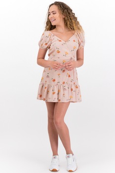 American Eagle, Rochie petrecuta cu maneci bufante, Roz piersica/Oanj/Verde American Eagle, Rochie petrecuta cu maneci bufante, Roz piersica/Oanj/Verde