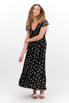 American Eagle, Rochie maxi cu decolteu in V, Negru/Alb fildes American Eagle, Rochie maxi cu decolteu in V, Negru/Alb fildes