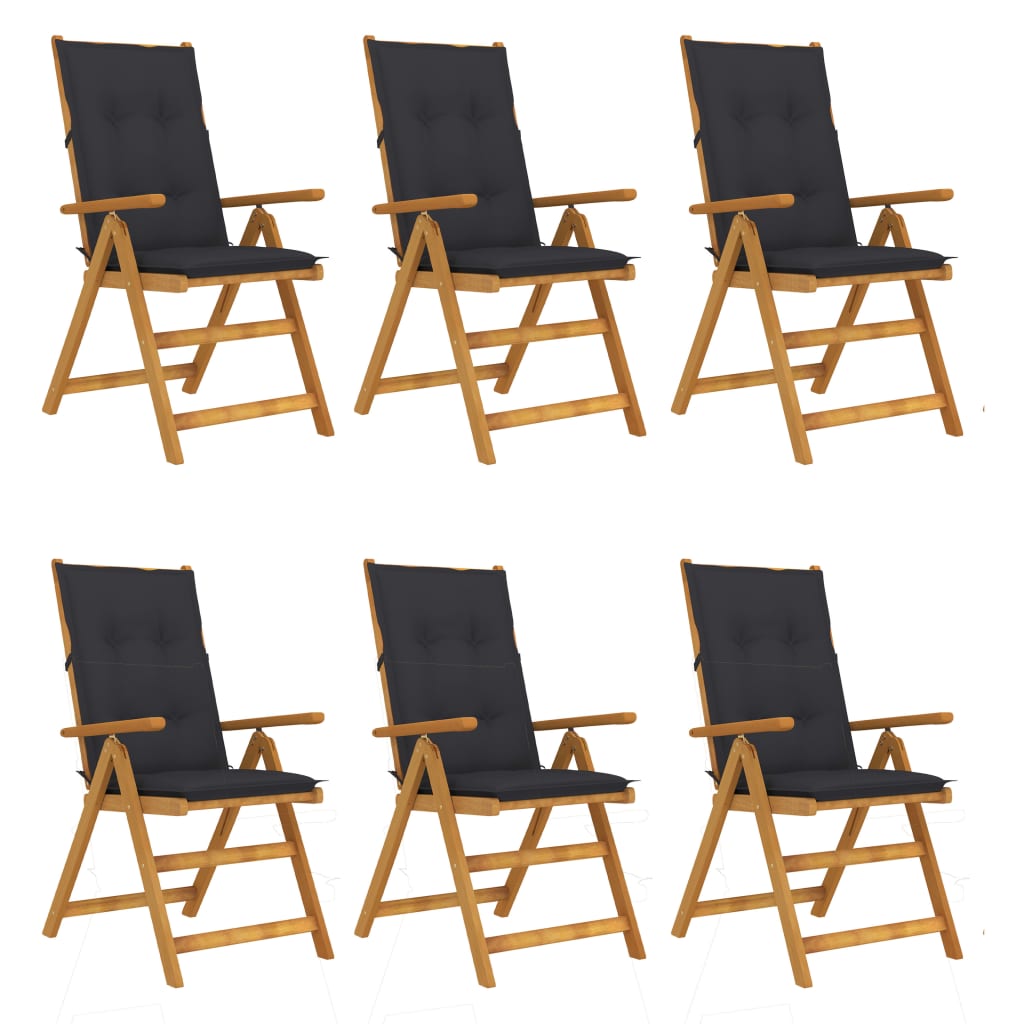 Set de 6 scaune pliabile de gradina, cu perne, vidaXL, Lemn acacia/Textil-poliester, 57 x 69 x 111 cm, 7 cm, Maro/Gri antracit