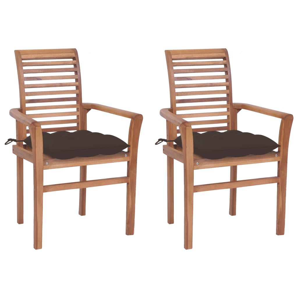 Set de 2 scaune tip fotoliu de exterior, cu perna sezut, vidaXL, Lemn de tec/Textil, 62 x 56,5 x 94 cm, Maro/Gri taupe