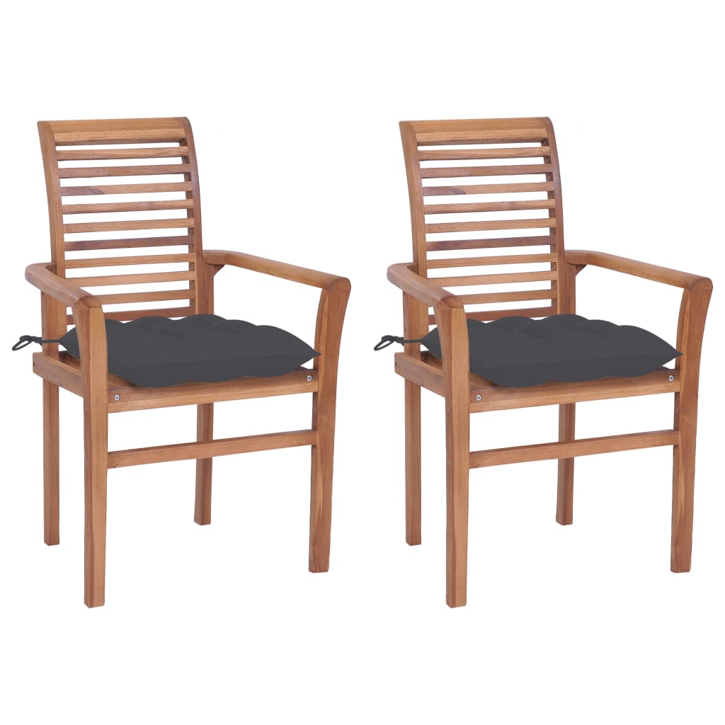 Set de 2 scaune tip fotoliu de exterior, cu perna sezut, vidaXL, Lemn de tec/Textil, 62 x 56,5 x 94 cm, Maro/Gri antracit