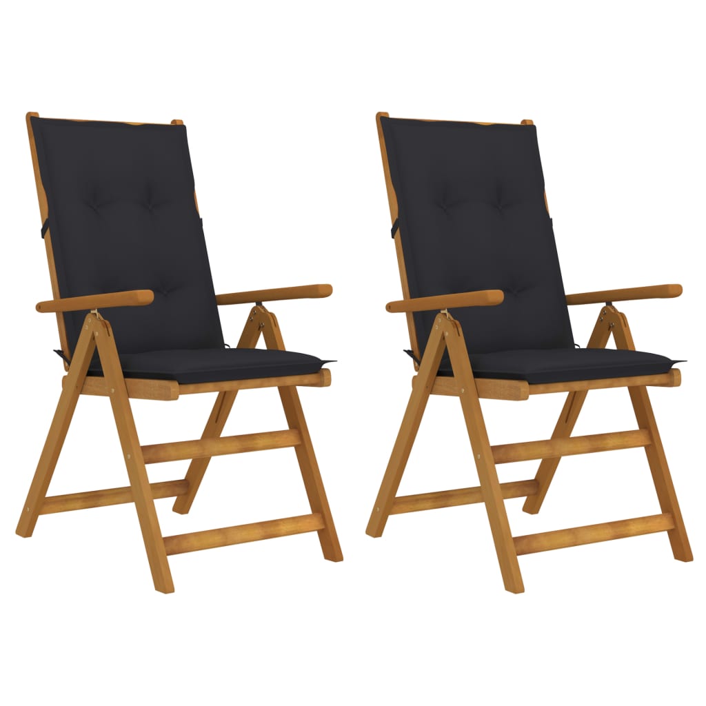 Set de 2 scaune pliabile de gradina, cu perne, vidaXL, Lemn acacia/Textil-poliester, 57 x 69 x 111 cm, 7 cm, Maro/Gri antracit