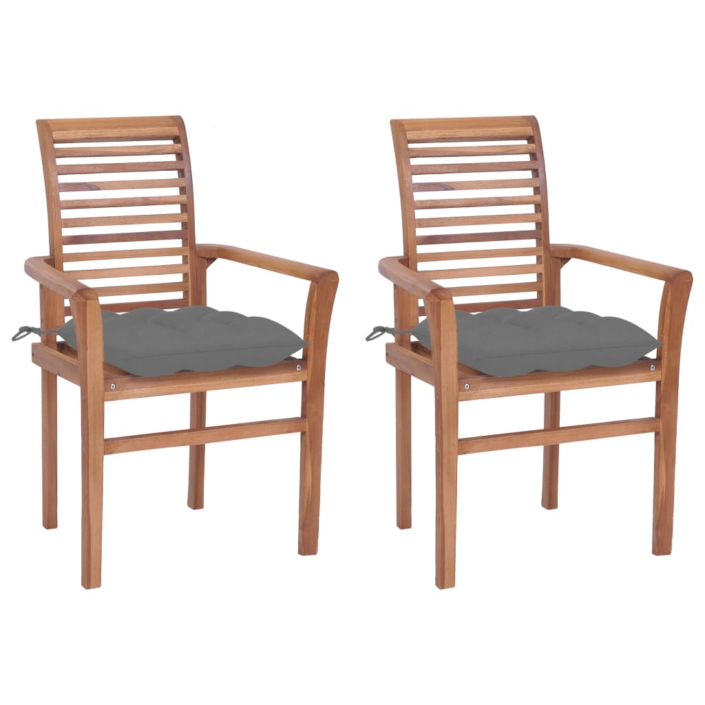 Set de 2 scaune tip fotoliu de exterior, cu perna sezut, vidaXL, Lemn de tec/Textil, 62 x 56,5 x 94 cm, Maro/Gri