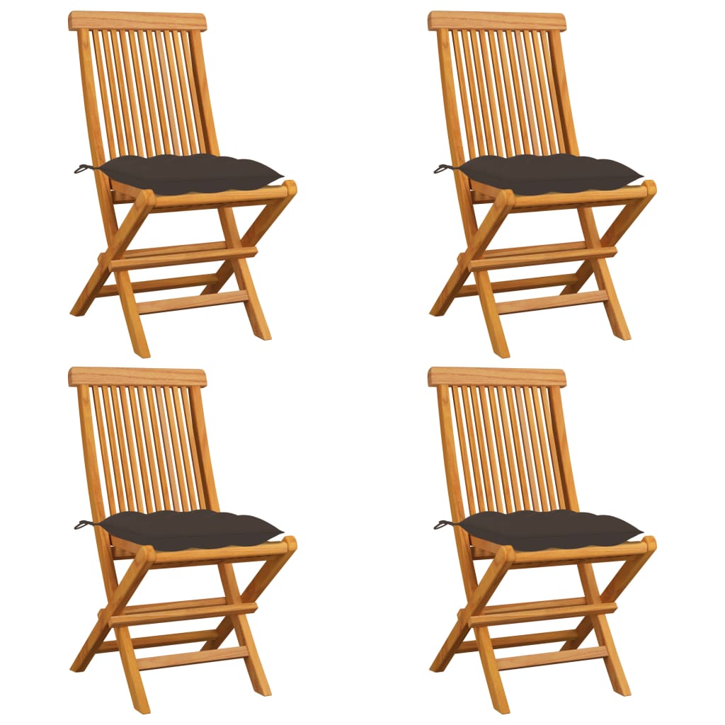 Set de 4 scaune de exterior, vidaXL, Lemn de tec/Poliester, 47 x 60 x 89 cm, Maro/Gri taupe