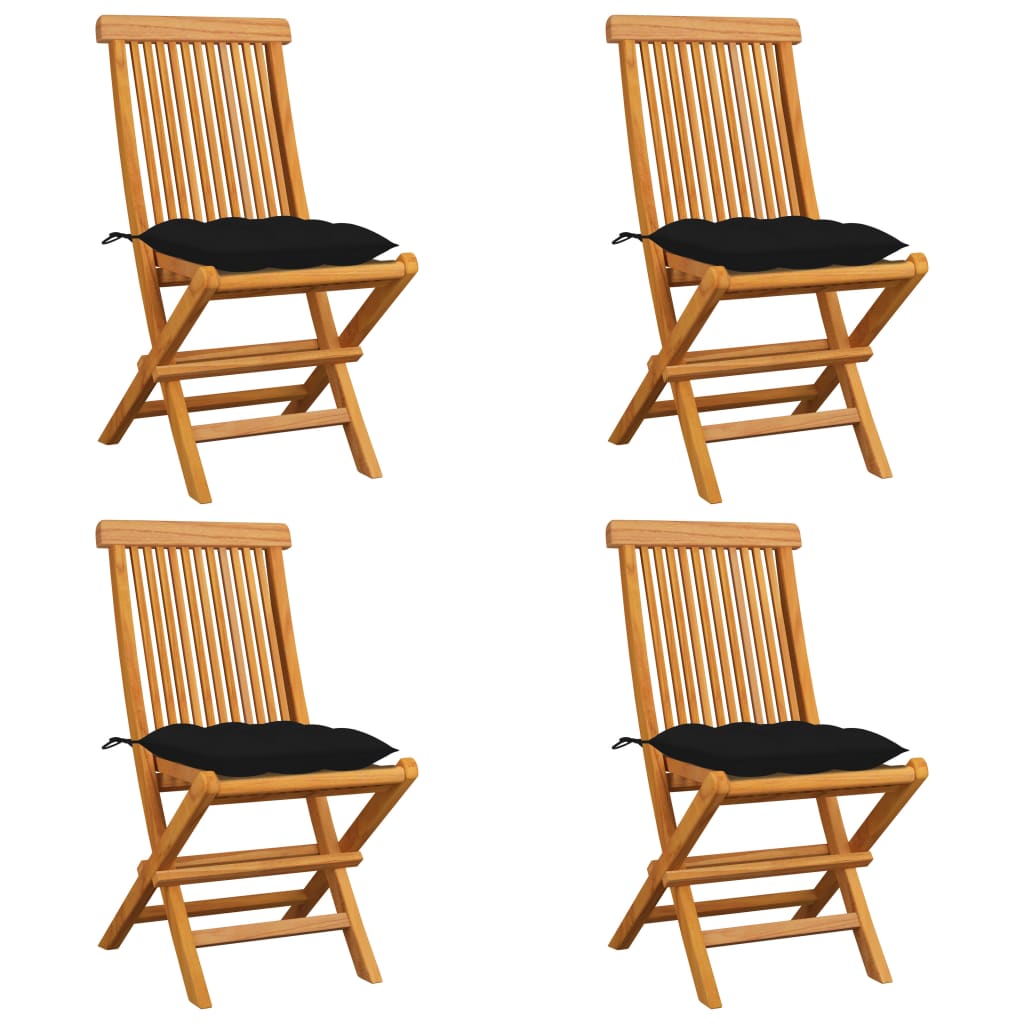 Set de 4 scaune de exterior, vidaXL, Lemn de tec/Poliester, 47 x 60 x 89 cm, Maro/Negru