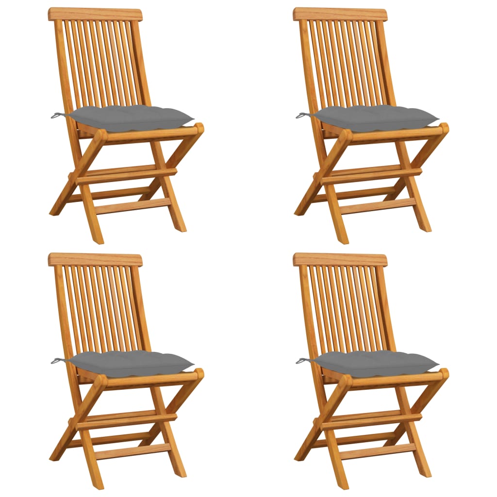 Set de 4 scaune de exterior, vidaXL, Lemn de tec/Poliester, 47 x 60 x 89 cm, Maro/Gri taupe
