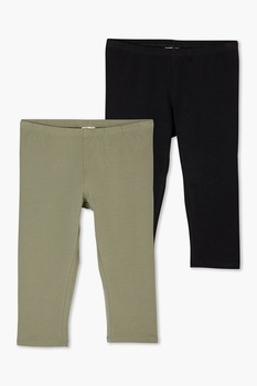 s.Oliver, Set de 2 perechi de colanti, bumbac, Negru/Kaki s.Oliver, Set de 2 perechi de colanti, bumbac, Negru/Kaki