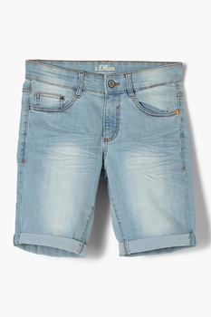 s.Oliver, Bermude din denim cu aspect decolorat si terminatii rasucite, Albastru deschis s.Oliver, Bermude din denim cu aspect decolorat si terminatii rasucite, Albastru deschis