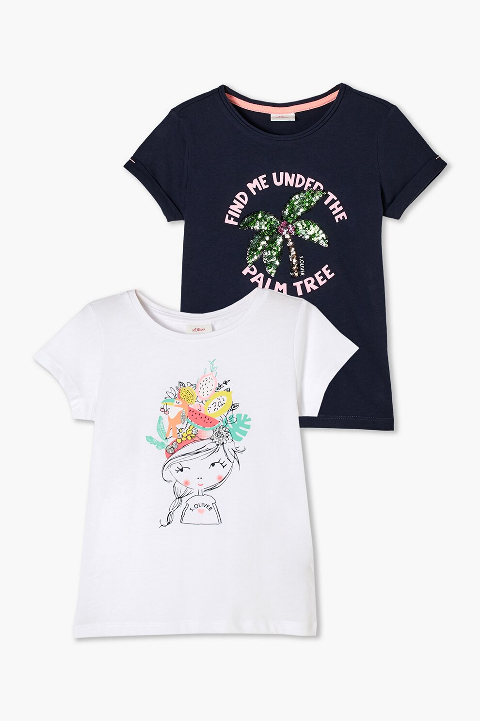 s.Oliver, Set 2 tricouri de bumbac, Alb/Negru