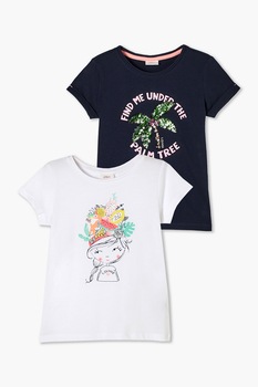 s.Oliver, Set 2 tricouri de bumbac, Alb/Negru s.Oliver, Set 2 tricouri de bumbac, Alb/Negru