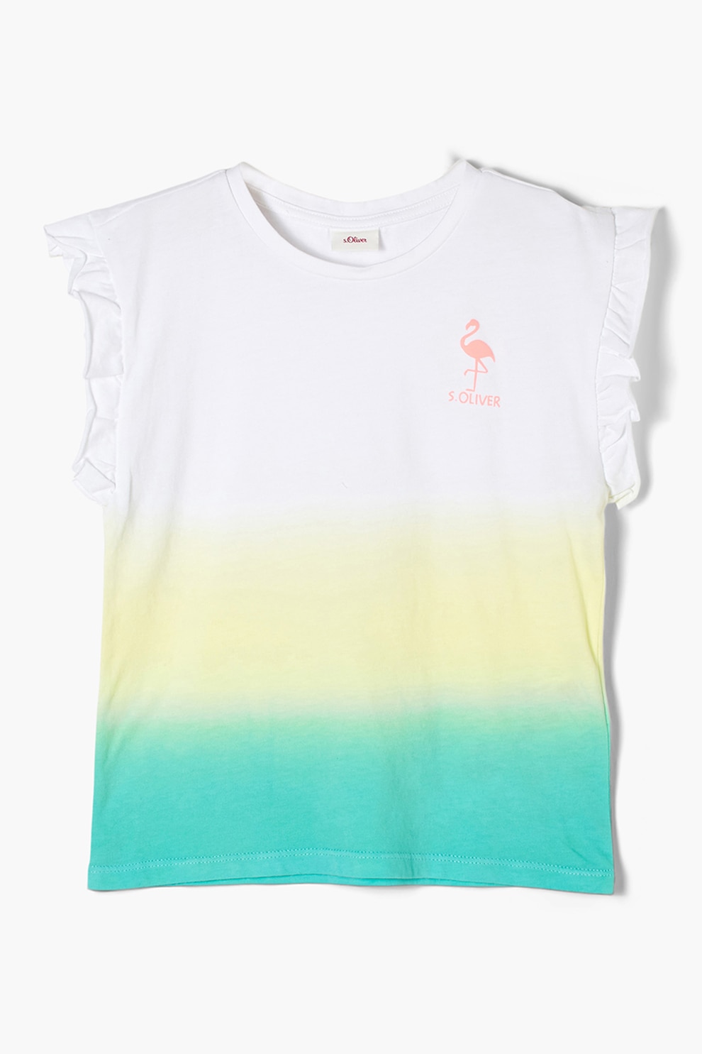 s.Oliver, Tricou tie-dye cu decolteu la baza gatului, Alb/Galben pal/Turcoaz