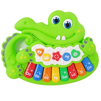 Jucarie interactive, crocodil mini pianina, sunete si lumini, culoare verde Jucarie interactive, crocodil mini pianina, sunete si lumini, culoare verde