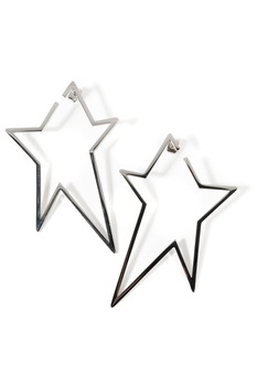 Cercei stea din otel inoxidabil placat cu aur alb 18K, design minimalist, Mosselle, argintiu, 6 cm Cercei stea din otel inoxidabil placat cu aur alb 18K, design minimalist, Mosselle, argintiu, 6 cm