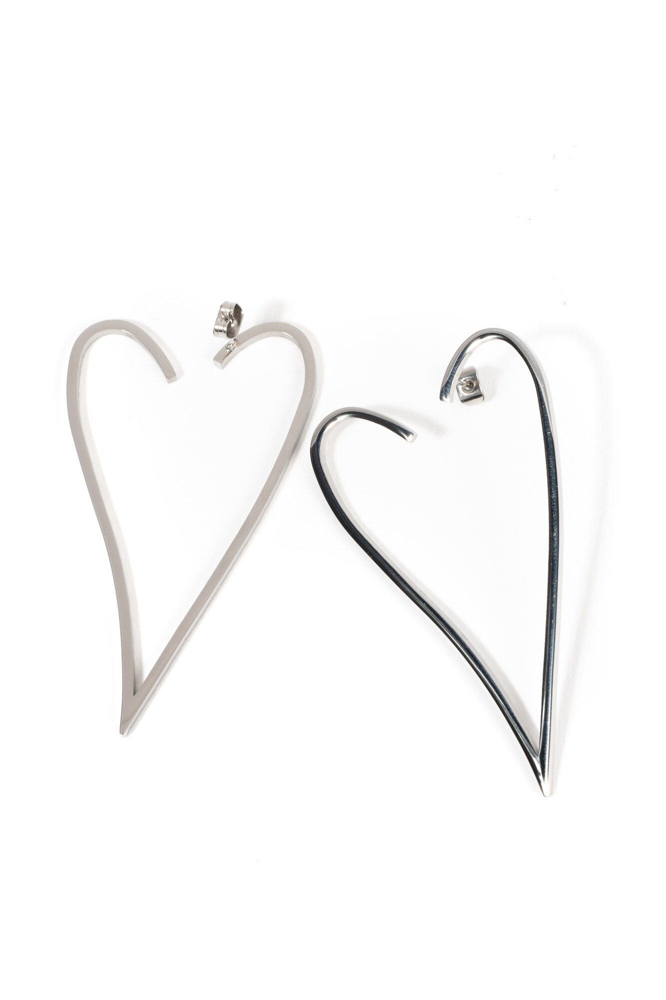 Cercei inima din otel inoxidabil placat cu aur alb 18K, design minimalist, Mosselle, argintiu, 4.6 cm