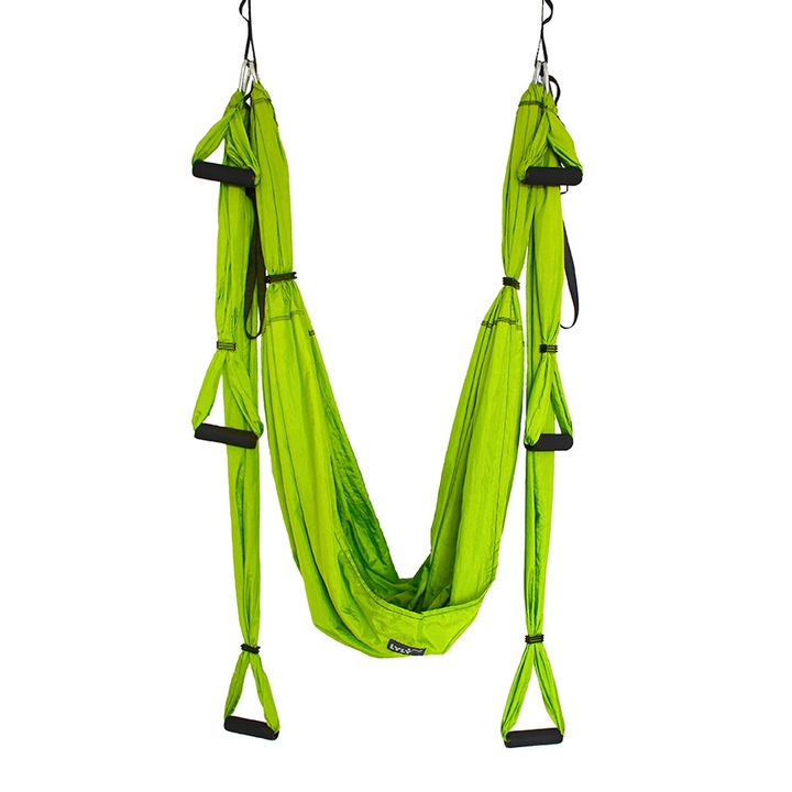 Хамак за въздушна йога, Люлка за йога флай, Аеро йога, 2 метра широчина, Светлозелено