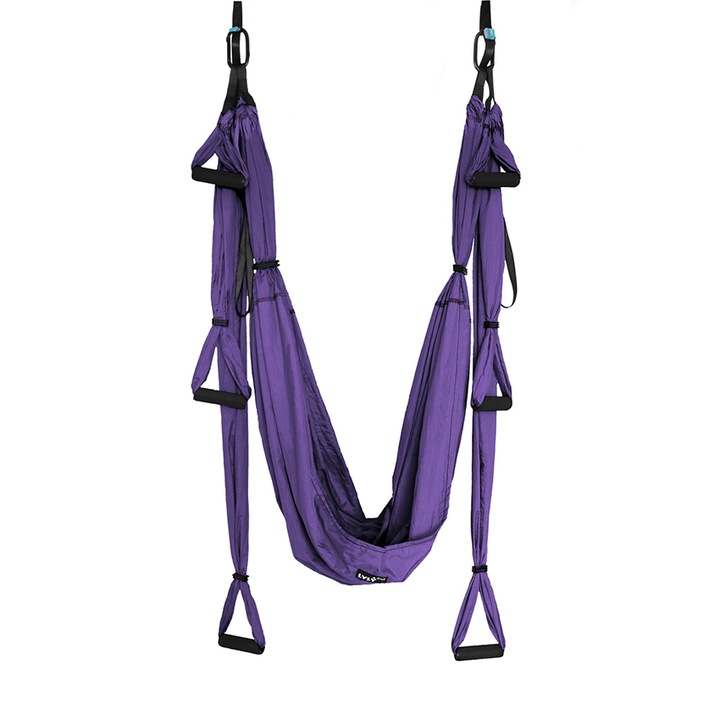 Хамак за въздушна йога, Люлка за йога флай, Аеро йога, 2 метра широчина, Тъмнолилаво