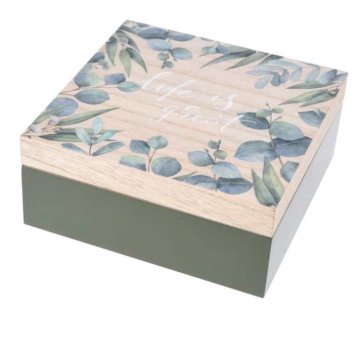 Cutie cu capac MDF, model floral, 18x18x8 cm