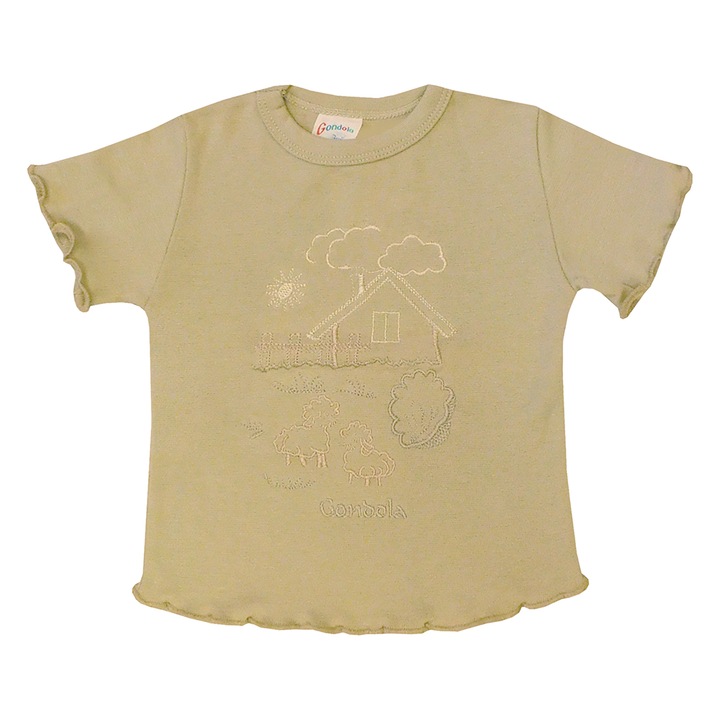 Fodros szegélyű rövid ujjú nyári pamut póló, kislány felső - Tanya (Khaki, 68 (6 hó))