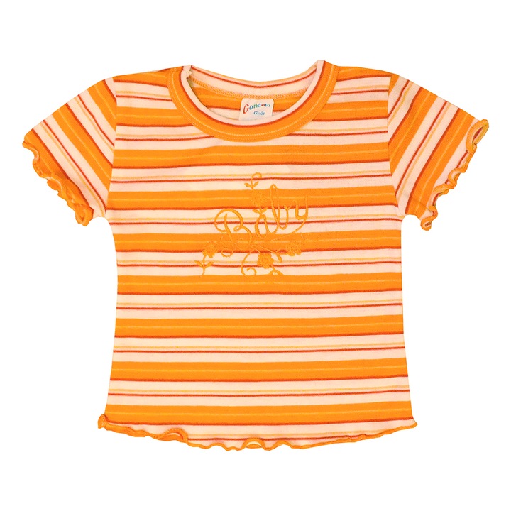Fodros szegélyű rövid ujjú nyári pamut póló, kislány felső - Baby (Narancssárga, 68 (6 hó))