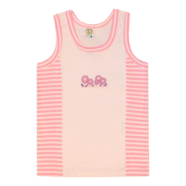 Ujjatlan, aléta jellegű nyári pamut póló, lány felső - Flower (Rózsaszín, fehér, 116 (6 év))