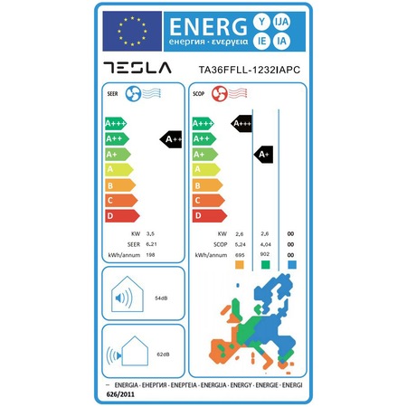 Aparat de aer conditionat Tesla 12000 BTU, Clasa A++, Functie incalzire, Functie Turbo, I Feel, Functie Antifungica, Autocuratare, Timer, Filtru lavabil, Carcasa anti-rugina, Inverter, R32, Kit instalare, TA36FFLL-1232IAPC