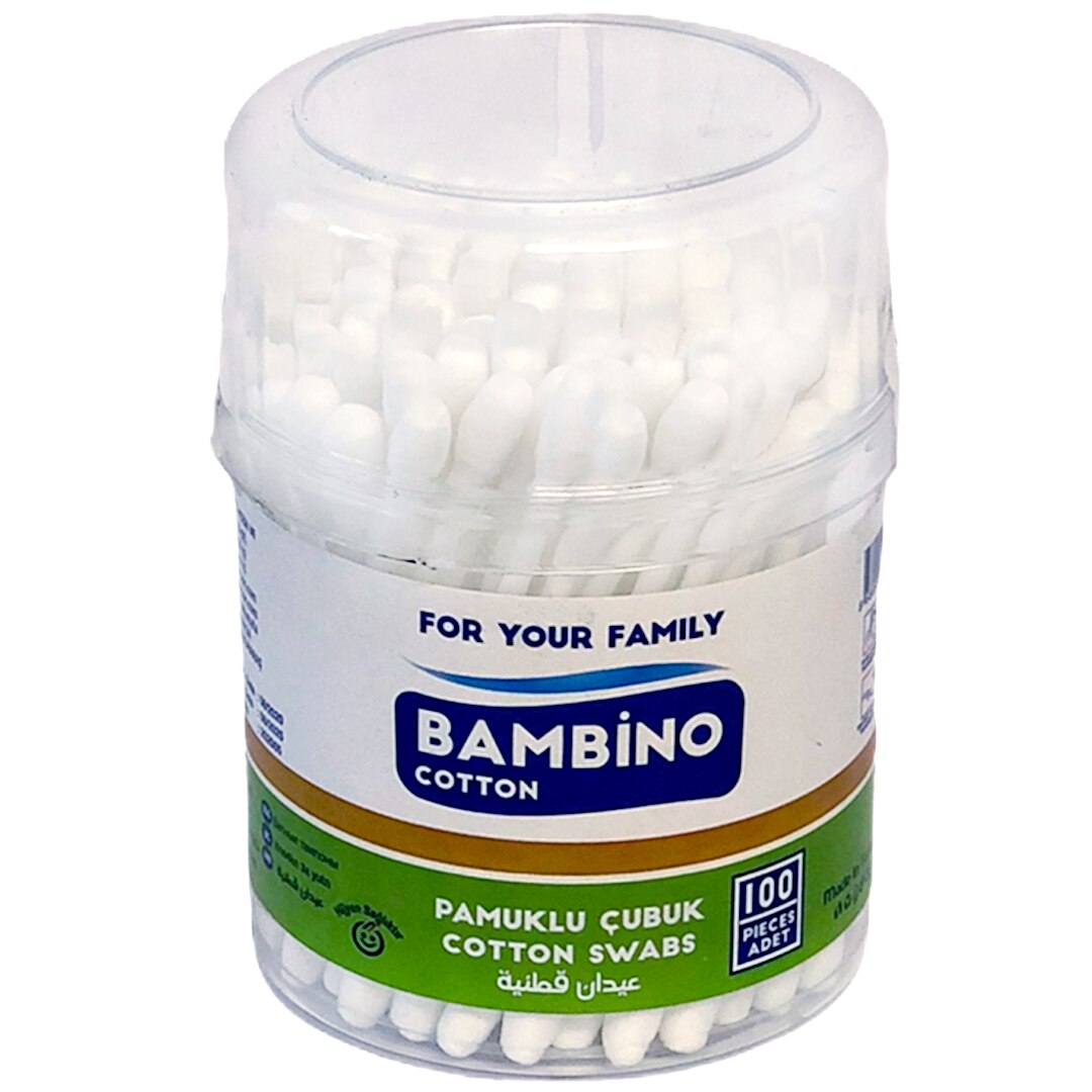 Betisoare de urechi, cu vata din bumbac 100%, Bambino, 100 buc