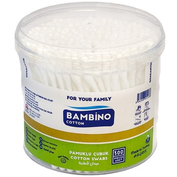 Betisoare de urechi, cu vata din bumbac 100%, Bambino, 300 buc Betisoare de urechi, cu vata din bumbac 100%, Bambino, 300 buc