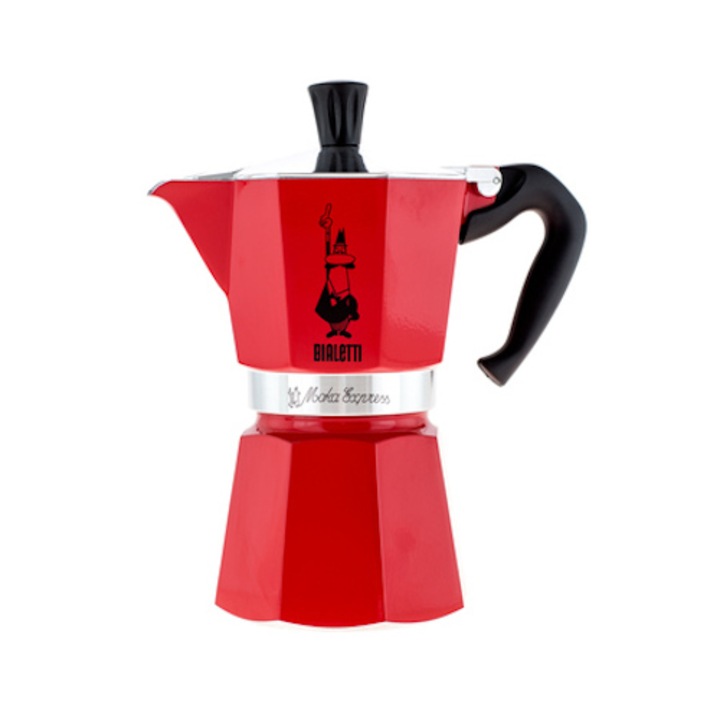 Кафеварка за котлон BIALETTI Moka Express, Алуминий, 6 чаши капацитет, Червен